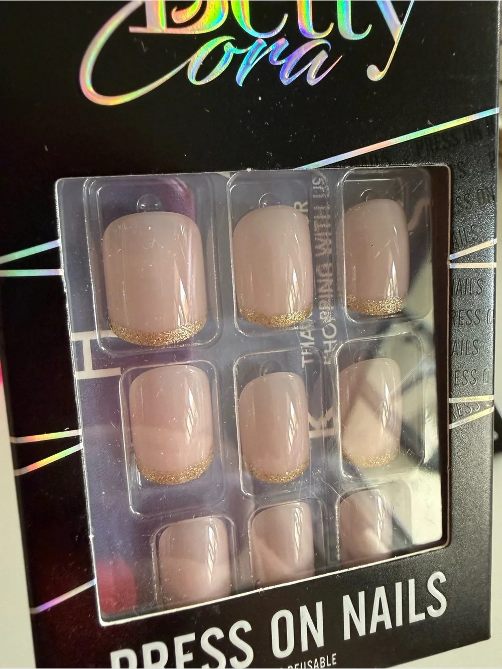 Nude Press-On Nails with Gold Tip - 24pcs